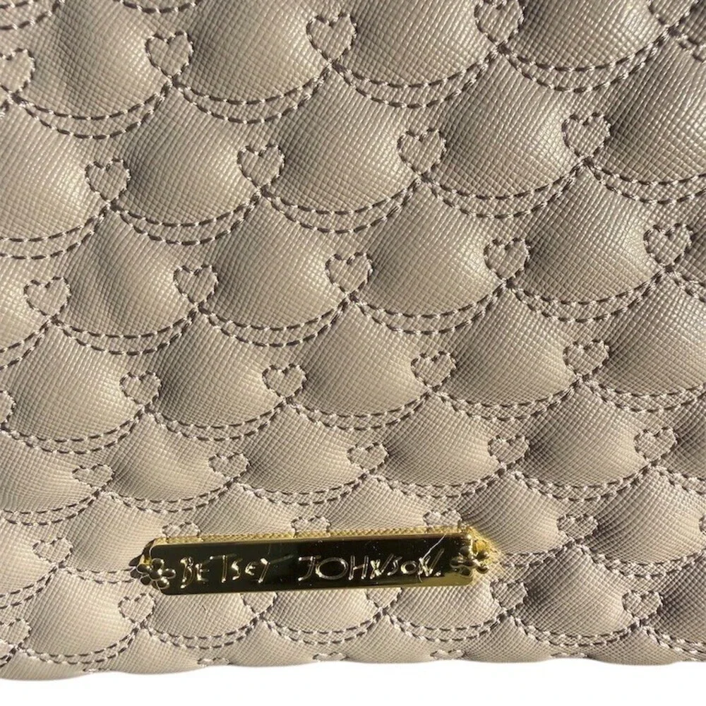 Betsey Johnson Quilted Tote Bag Large Light Grey Blush Black